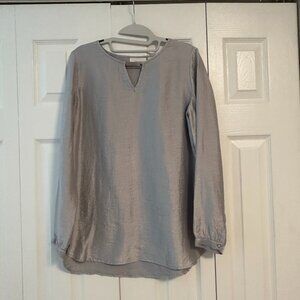 Chico Long-Sleeve Metallic Silver Split-Neck Blouse